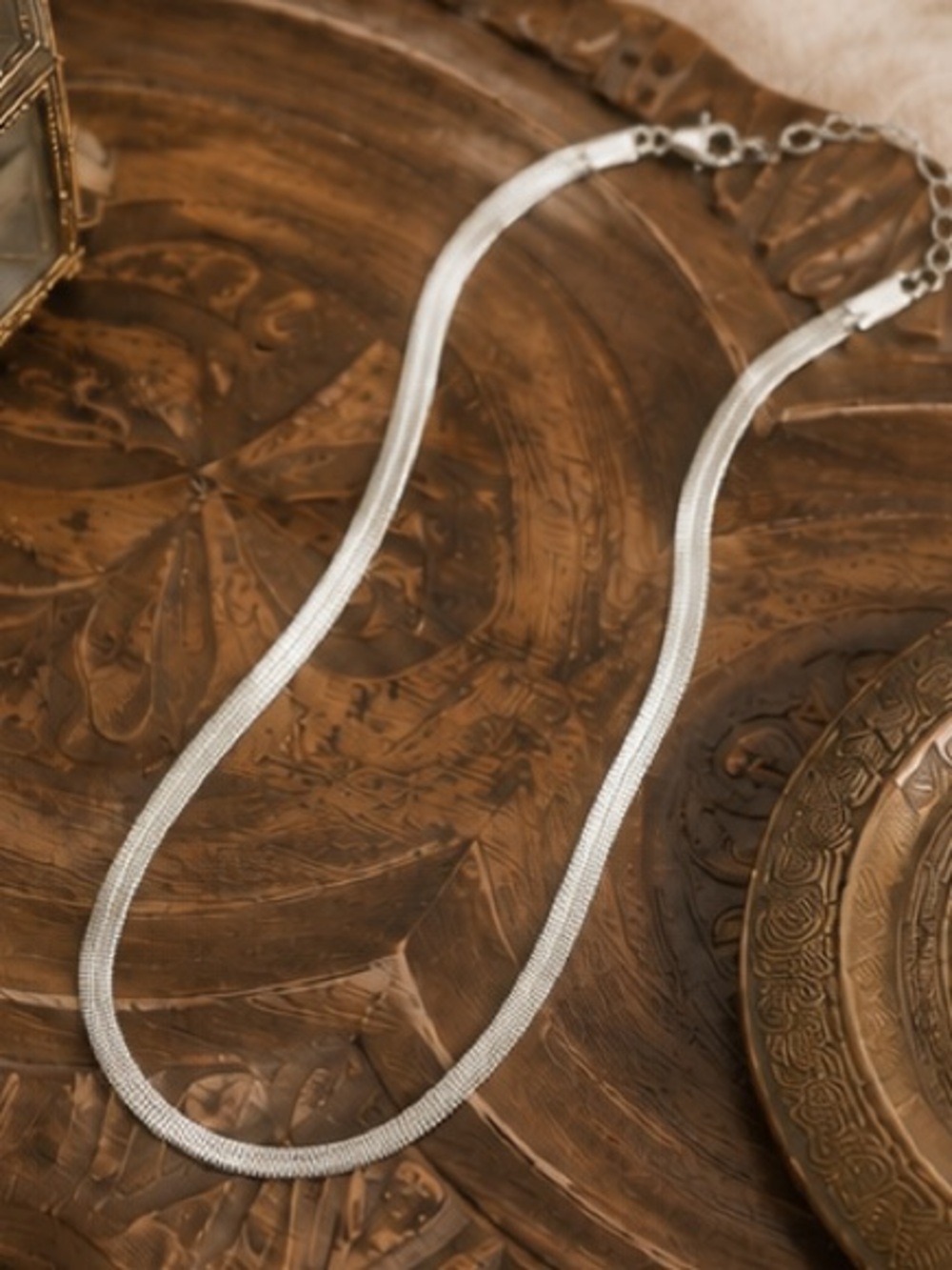Silver Herringbone Chain Necklace |17.5” Minimalist Layering Chain 💦Waterproof